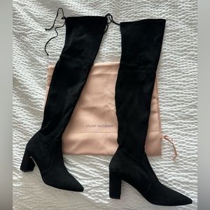 Stuart Weitzman thighland over the knee boots black suede size 7 pointy toe